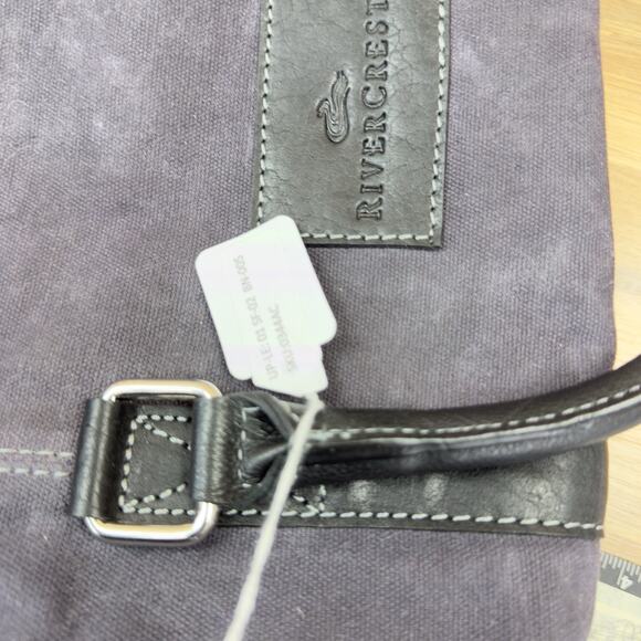 F.H. Wadsworth NYC Blue Matron Fabric Black Leather Trim Zip Duffle Bag Size L - Picture 10 of 10